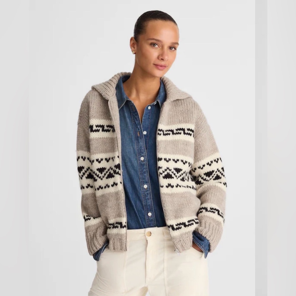 Madewell Fair Isle zip front Cardigan jacket in wool, size small - Picture 6 of 14
